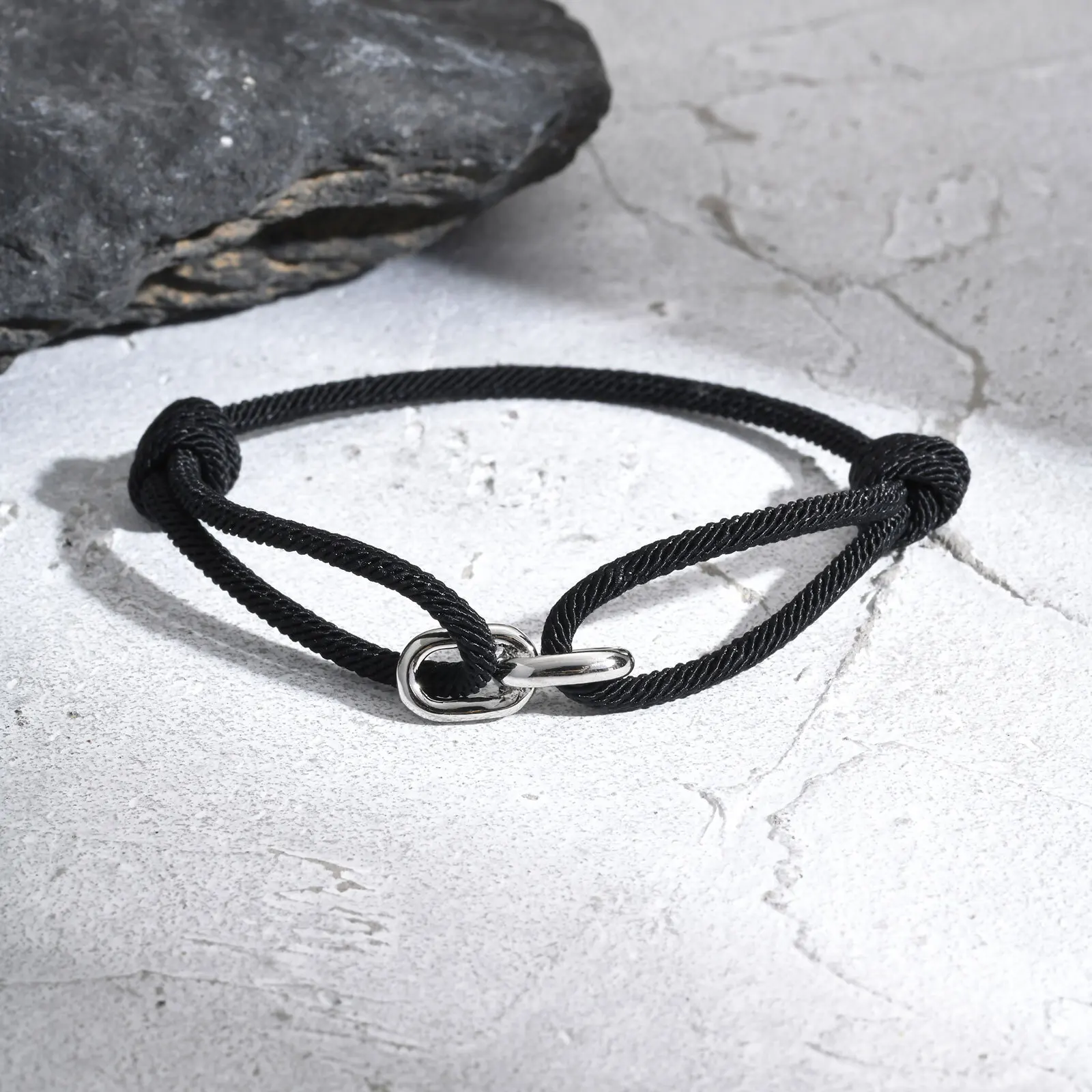 Mover Bracelets Men's Rope Bracelet - Handmade Stainless Steel Black Shackle, Waterproof & Durable, Adjustable 3-6.5" - View #4