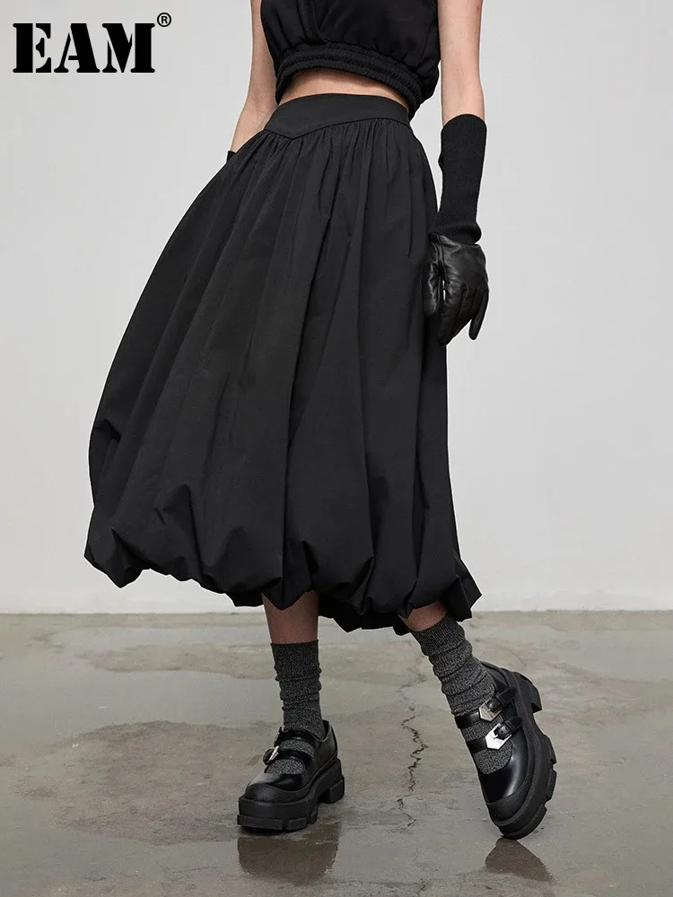 

Женская плиссированная юбка EAM, черно-белая элегантная трапециевидная юбка с высокой талией, весна-осень 2024, 1DH4961
