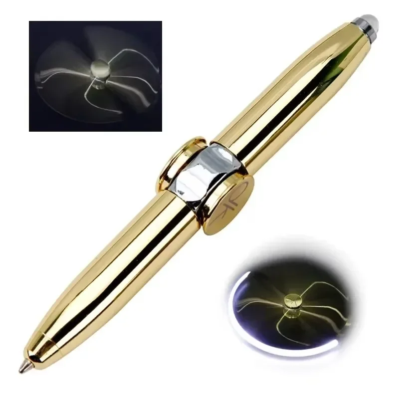 Multifunctional Decompression Finger Rotate Luminous Gyro Pens LED Light Ballpoint Pen Metal Gyro Pen Gift