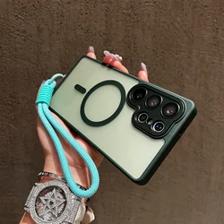 Matte Translucent Magnetic Case with Lanyard and Magsafe Wireless Charging Compatibility - Galaxy S26 UItra (Dark green)