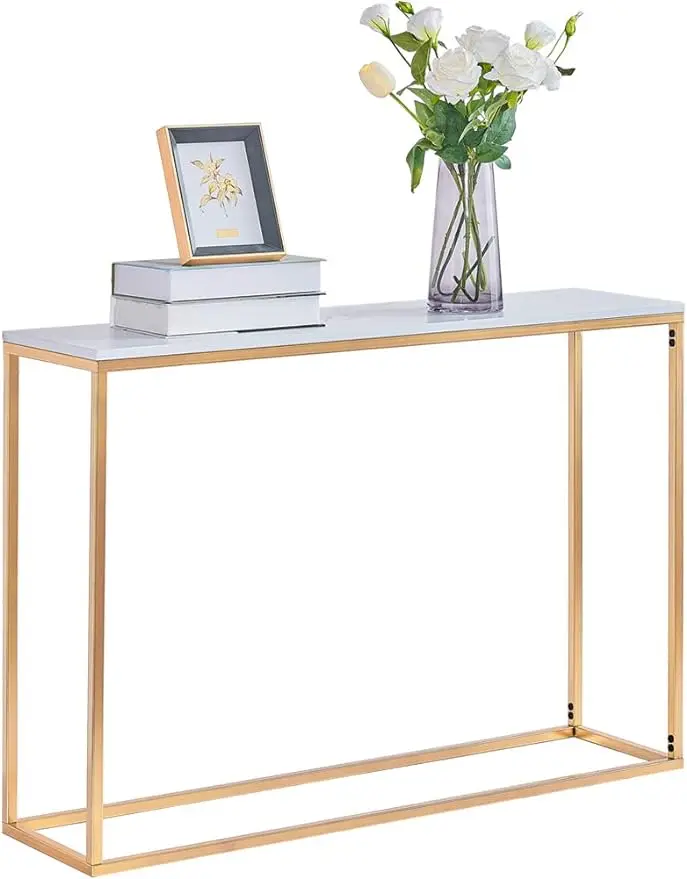 

Console Foyer Tables for Entryway,Faux Marble Entry Tables for Living Room,Entrance Gold MDF Behind Couch Sofa Table for Hallway