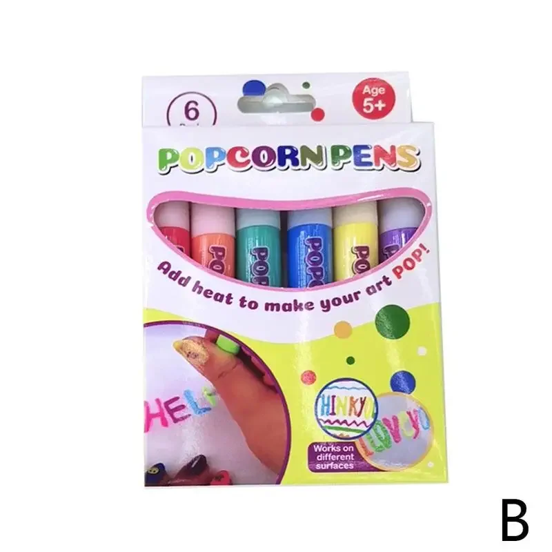 【Hot ticket】 Popcorn Pens 3D Art Safety Pen for Birthday Greeting Cards Childrens Bubble Pen DIY Handmade Cotton Drawing F3R2