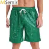 Mens Loose Beach Shorts Loungewear Shorts Checkerboard Metallic Shiny Swimming Boxer Shorts Drawstring Elastic Waistband Pockets 1