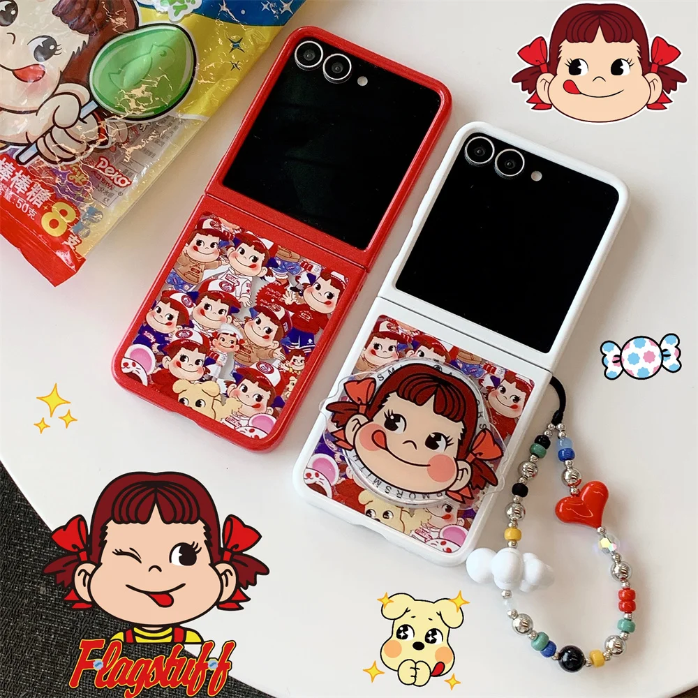 Chic Cartoon Girl Phone Case with Magsafe Stand and Chain - Luxury Stylish Cover