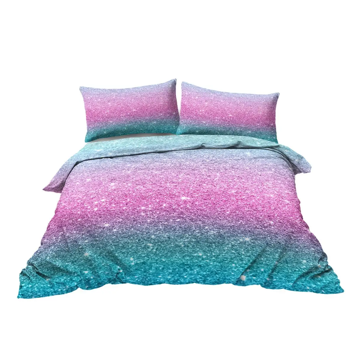 Trendy Pastel Glitter Duvet Cover Set - Turquoise, & 3-Piece Queen Bedding for girls 5