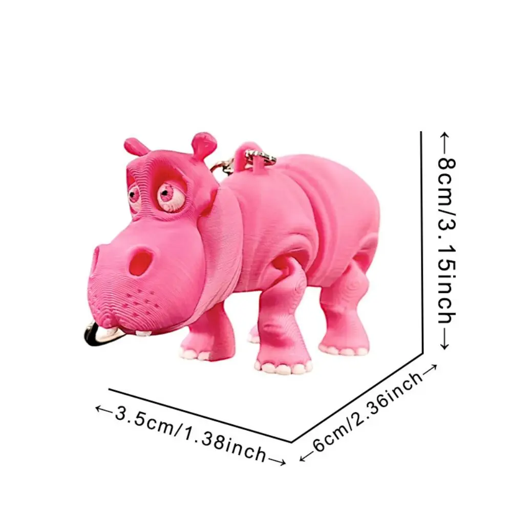 PLA Pink Hippopotamus Keychain Multi-jointed Animal Crafts 3D Printed Animals Figurine Solid Color Model
