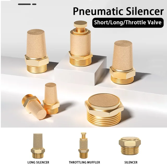 Pneumatic Exhaust Muffler Silencer 1/8 1/4 3/8 1/2 BSP Male Thread For Air Noise Brass Adjustable Long Short BSL M5