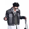 FEWQ Splicing Short Shoulder Padded Denim Men's Jacket Autumn Winter Double Collar Design 2024 Patchwork Male Tops 3