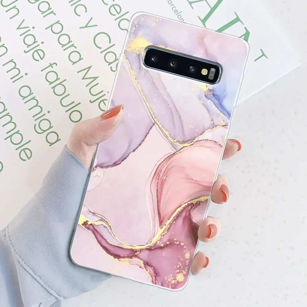 Stylish Watercolor Marble Transparent Silicone Back Bumper Case for [Brand Name] Galaxy S10 Series