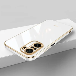 Luxury Square Plating Shockproof Silicone Phone Case and Back Cover - Redmi K40 (6D White)