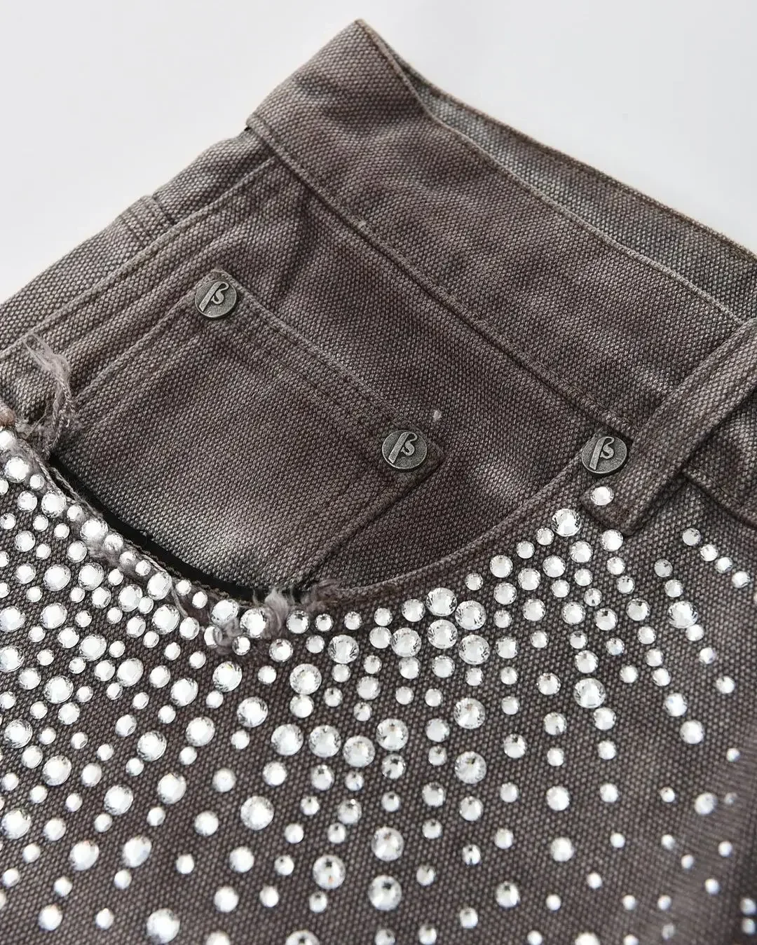 Gothic trend new rhinestone pocket exquisite denim shorts men's y2k hip-hop design personality style daily couple wide-leg pants