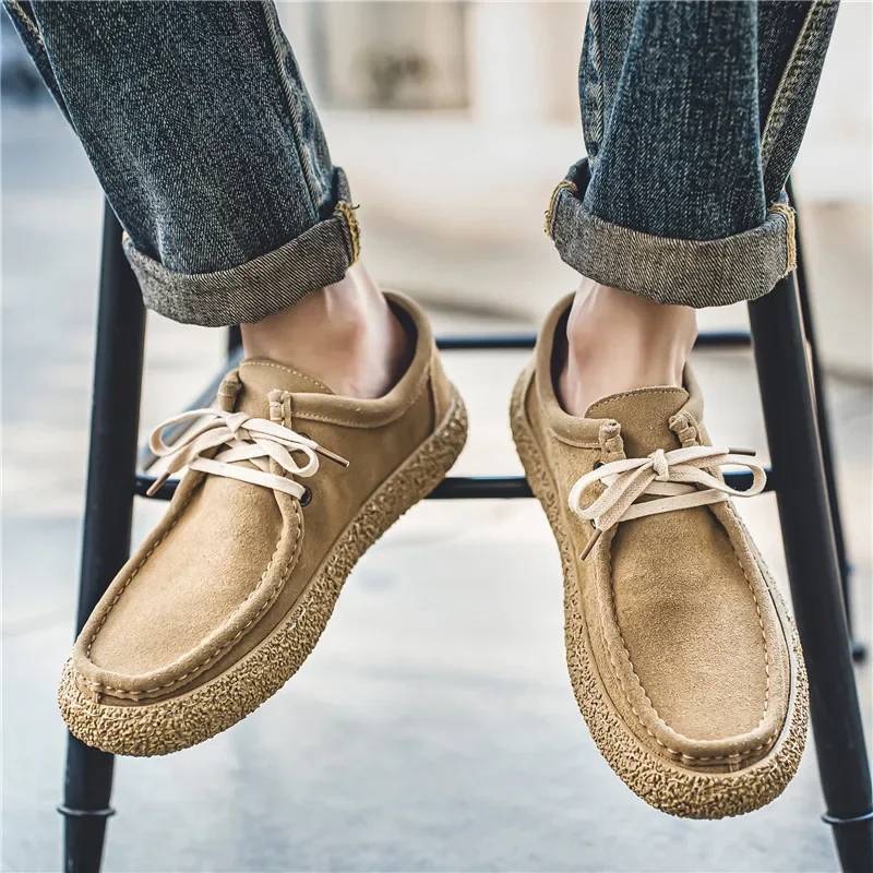 Retro Casual Men Shoes casual board shoes casual sneakers Luxury Suede Leather Loafers Men Sneakers Comfor Soft Sole Driving Shoes Walking tenis hombres
