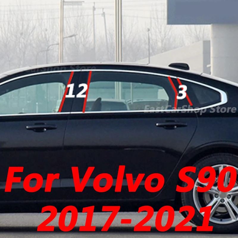 For Volvo S90 2017 2018 2019 2020 2021 Car B C Pillar Middle Central Column PC Window Decoration Strip Sticker Cover Accessories