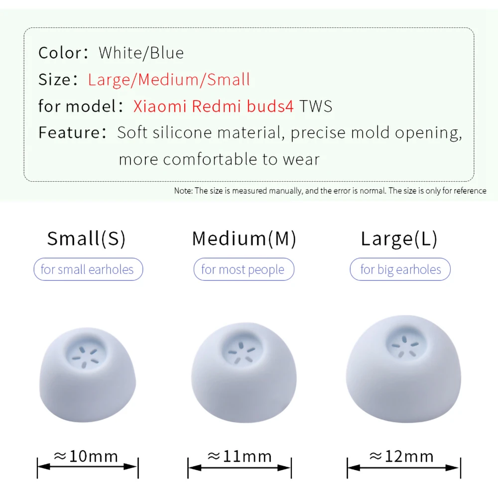 Silicone Orelha Dicas para Redmi Buds4 Tws Eartips para Xiaomi Buds Fones de Ouvido Dicas com Tela de Filtro Macio Tampões 45 mm Peças - Image 3