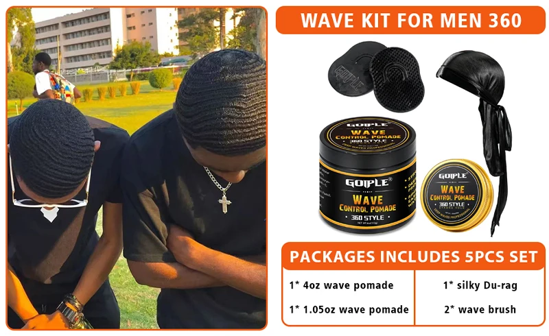 Description Picture 2 of itemGOIPLE Long-Lasting Male Wavy Hair Gel Styling Clay Deep Waves Cream with Brush Silky Cap Wave Control Pomade 360 for Black Men