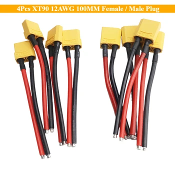 4Pcs XT90 12AWG 100MM Female / Male Plug Battery Parallel Connector with Silicone Flexible Wire for RC Lipo Battery Motor Expand