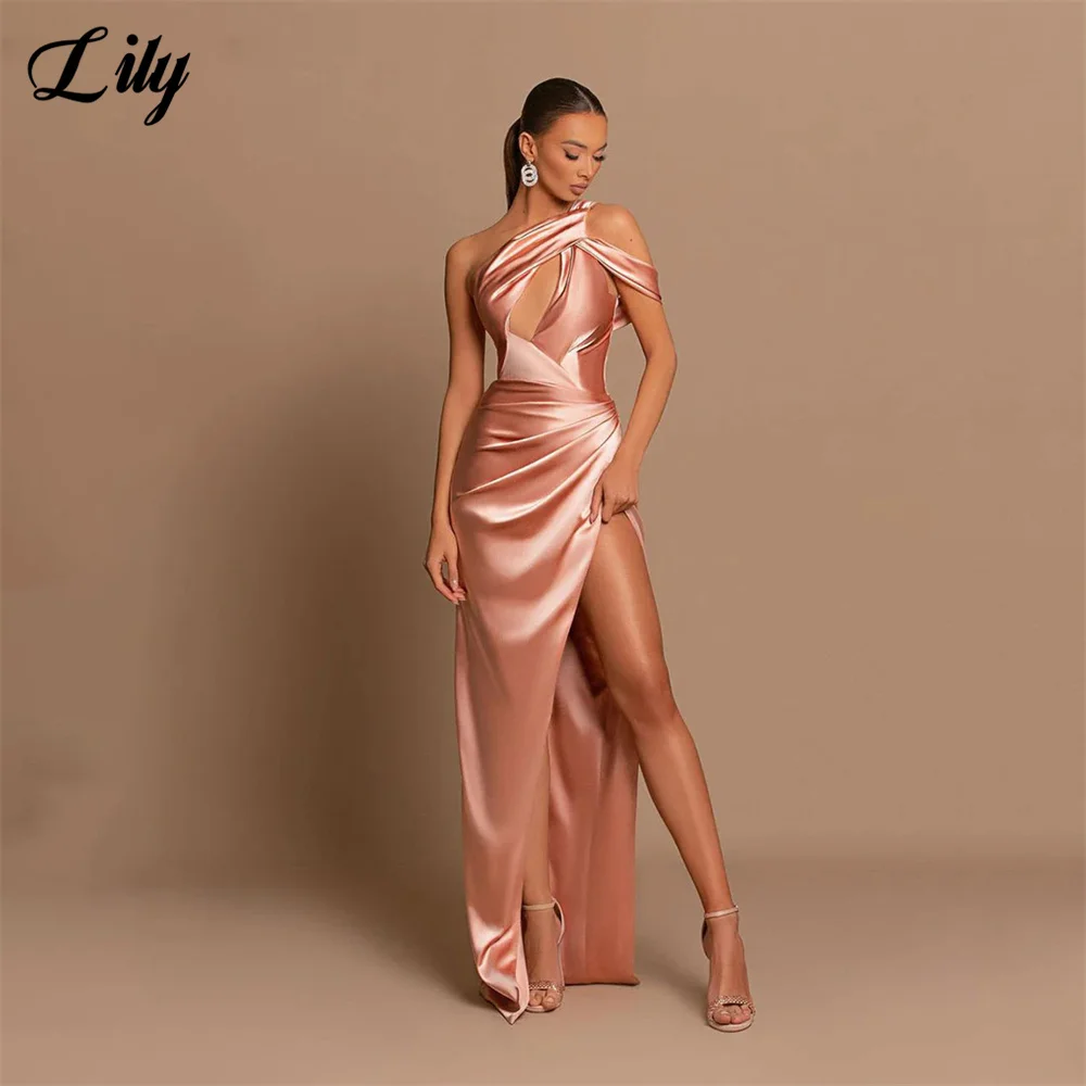 Lily Amazing Dusty Rose Evening Dress Cut Out Mermaid Prom Dress Floor Length One Shoulder Satin Formal Dress with Slit 프롬 드레스