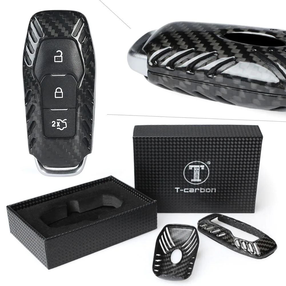 

3 Bottons Car Remote Key Cover Case Real Carbon Fiber For Ford DFG Fusion F150 F-150 Black Car Accessories