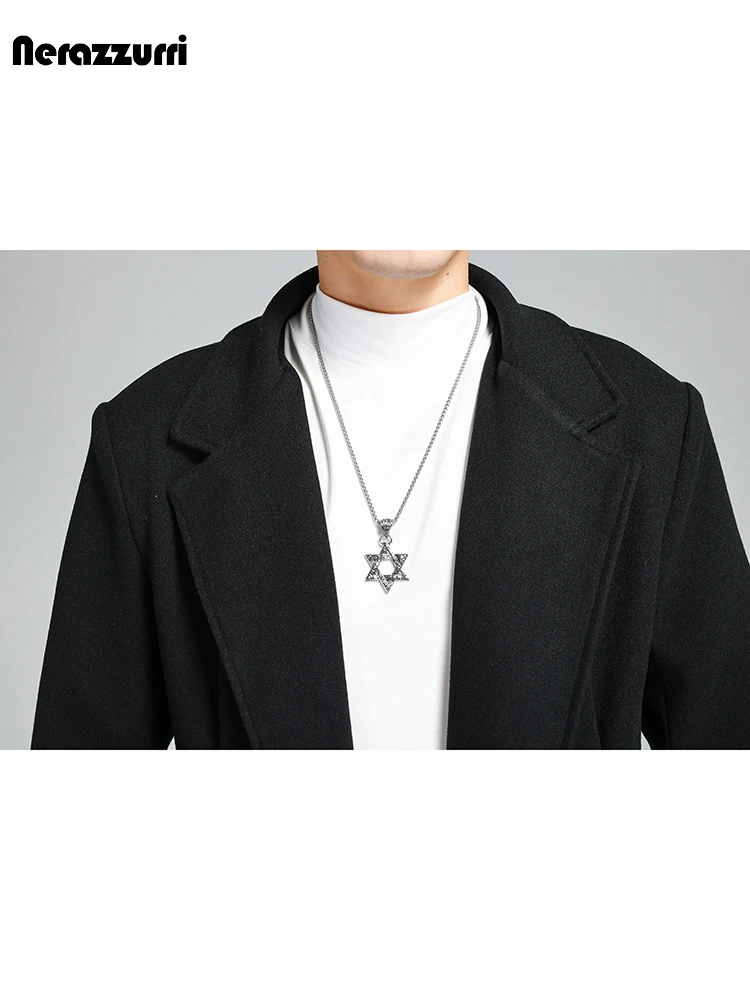 Nerazzurri Autumn Winter Extra Long Soft Black Warm Woolen Coat for Men Loose Casual Korean Fashion 2023 Wool & blends Overcoat 5
