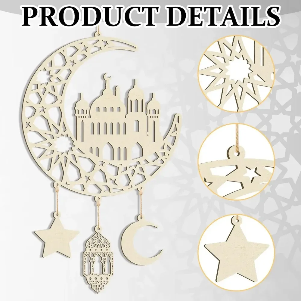 1pc Hollow Moon and Star Lantern DIY Ramadan Hanging Decor, Islamic Eid Mubarak Festival Decor Ornament Islamic Gift Wind Chimes 4