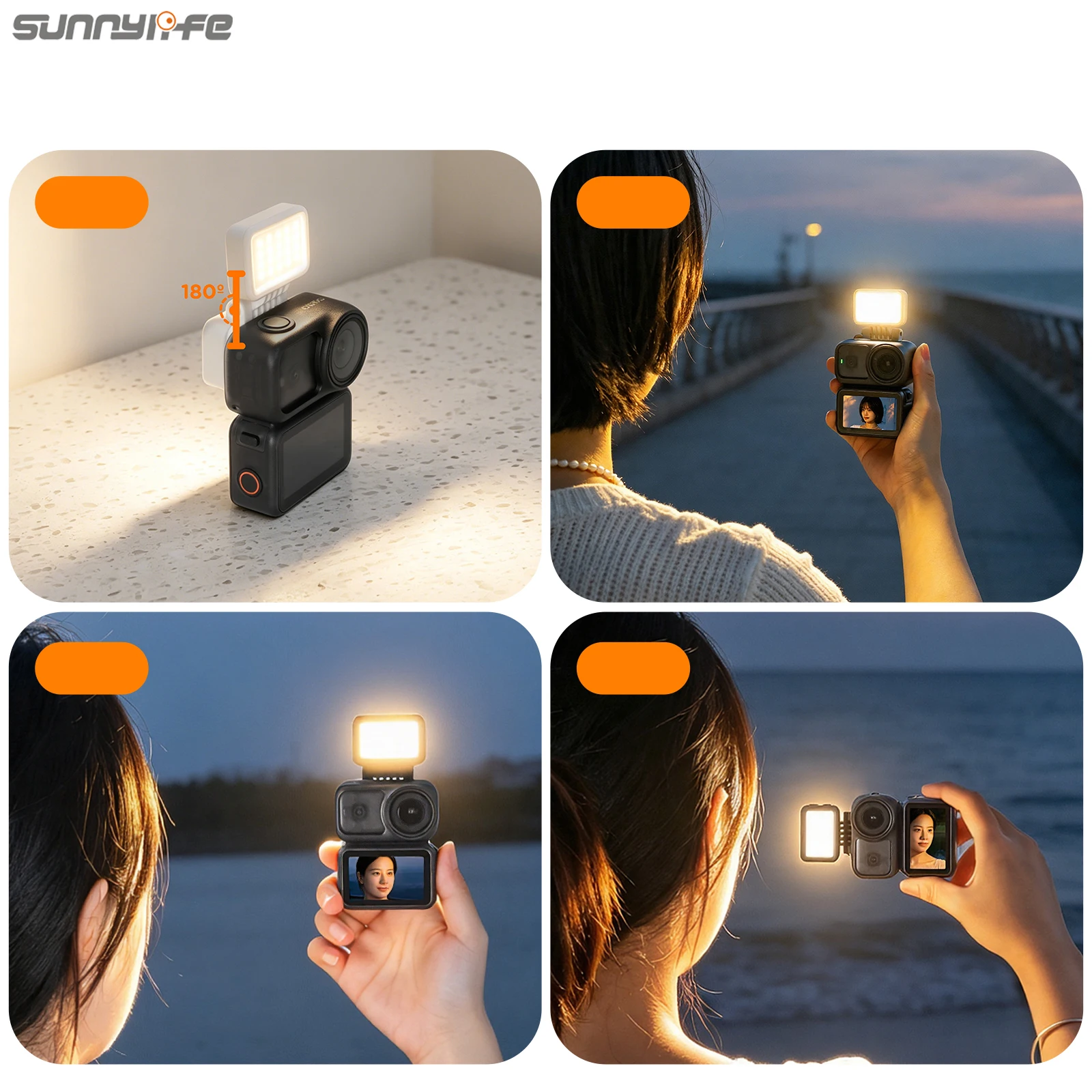 써니라이프 접이식 조절 가능 마그네틱 필 라이트 DJI 오즈모 나노 스포츠 카메라용 LED 비디오 라이트 조절 가능 3색 소프트 라이트
