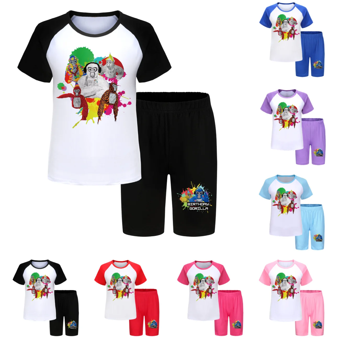 

New VR Game Gorilla Tag Monke T Shirt Kids Summer Pajamas Junior Boys O-neck T-shirt Shorts 2pcs Sets Girls Short Sleeve Pyjamas