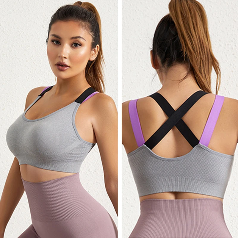 

Women Sports Bra Seamless Shockproof Gathered Yoga Tank Top Anti Sag Breathable Running Fitness Clothing Underwear