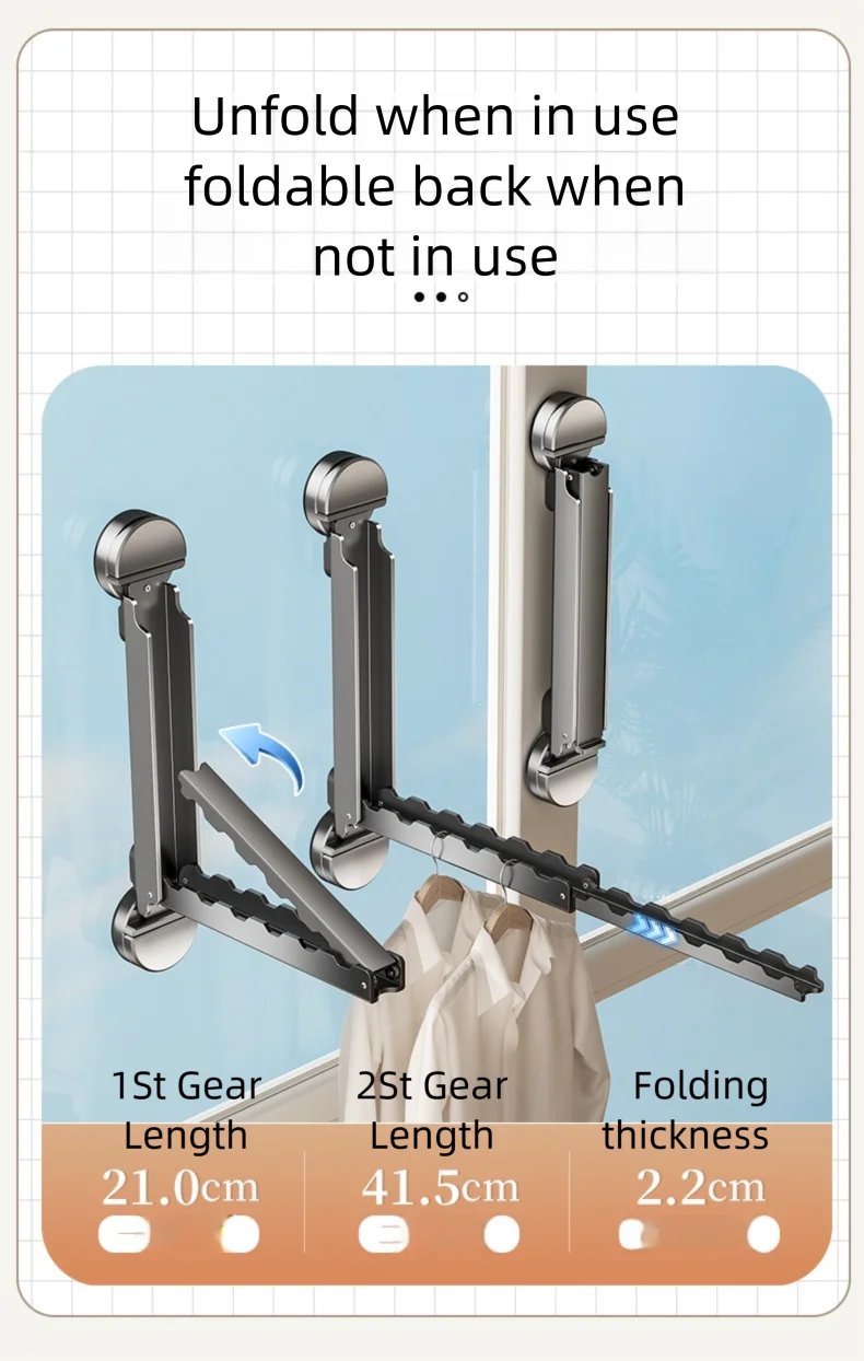 No-Drill Erweiterbarer Kleiderbügel Nordic Sle Erwachsener Balkon Aufbewahrungsorganisator Metallmaterial Faltbar No-Trace Kleiderbügel – Detail 5