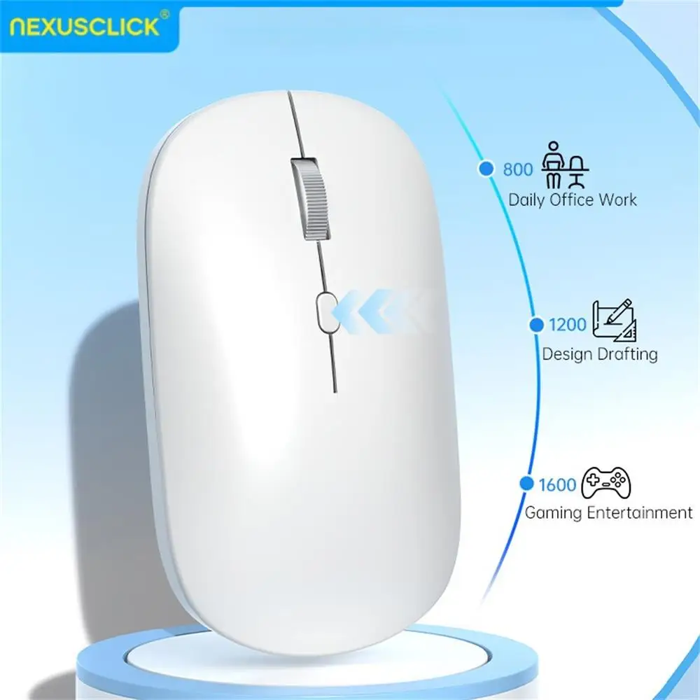 NexusClick 무선 마우스 블루투스 및 2.4GHz 듀얼 모드 PC, 아이패드, 노트북, 휴대폰, TV용 충전식 인체공학적 무소음 클릭