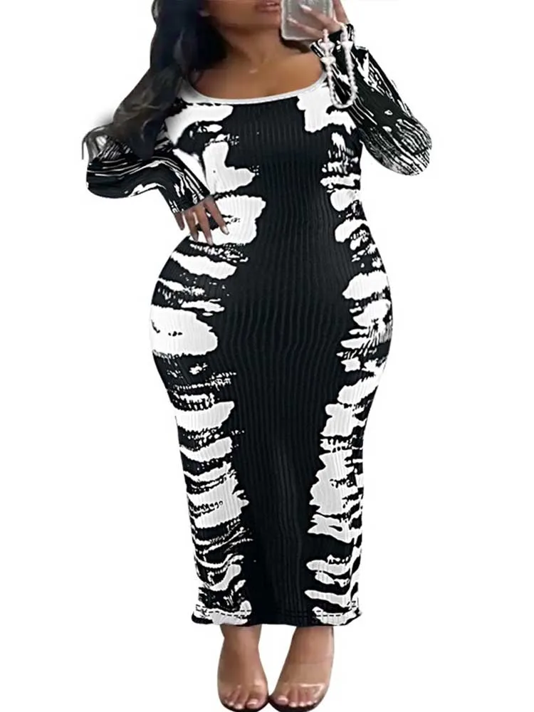 Dress Corset Knitted Plus Size Women Clothing 2xl 3xl 4xl 5xl Off The Shoulder Sexy Dress Chic Elegant Dress Slim Long Sleeves