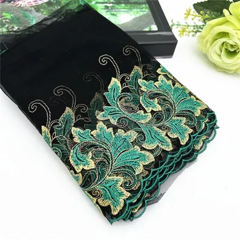 3y/lot Width 19cm Black Green Golden Shimmer Embroidery Lace Trim For Skirt Hem Clothes Sewing Material DIY Apparel Dress Fabric
