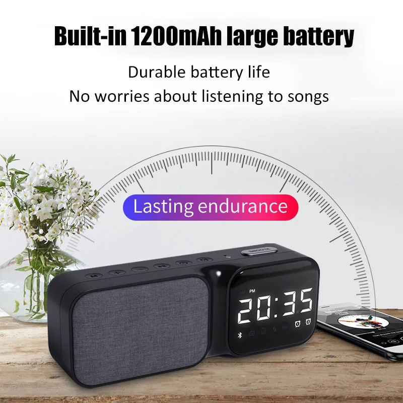 Portable Radio FM Radio Reciver Bluetooth Stereo Speaker Desktop Alarm Clock with LED display Support Hand-free AUX/TF Card Play