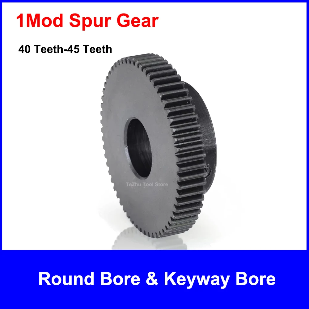 1Pcs 1Mod 40T-45T Spur Gear Metal Transmission Gear 45# Steel 40/42/43/44/45 Teeth Keyway Bore Motor Convex Gear Bore 6mm-25mm