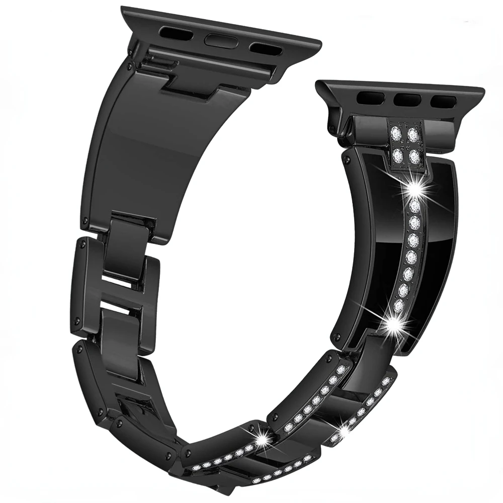 

Resin Strap for Apple Watch Band 44mm 40mm 45mm 41mm 42mm 38mm Diamond Metal Wristband iWatch Series 7 6 5 4 3 2 SE 8 Ultra 49mm