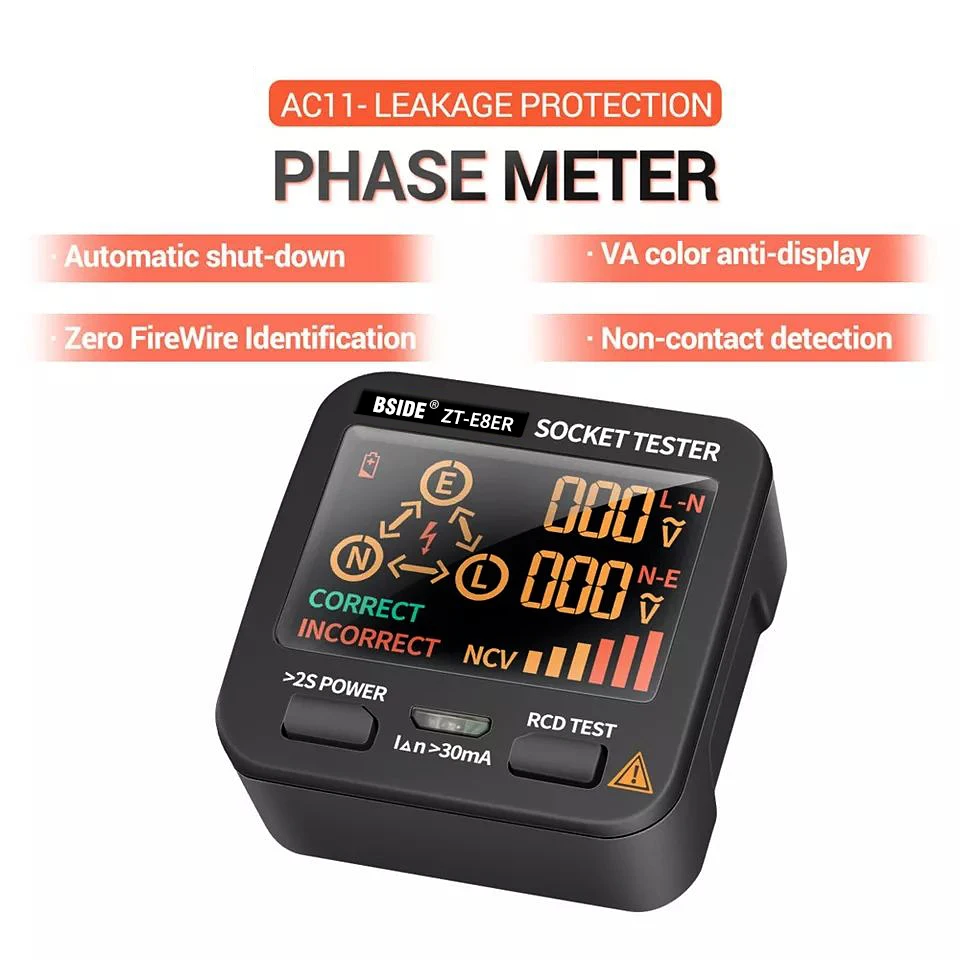 Socket Tester BSIDE Smart Socket Tester Smart Socket Voltage Checker RCD GFCI Test NCV Live Neutral Test EU US UK Plug Table