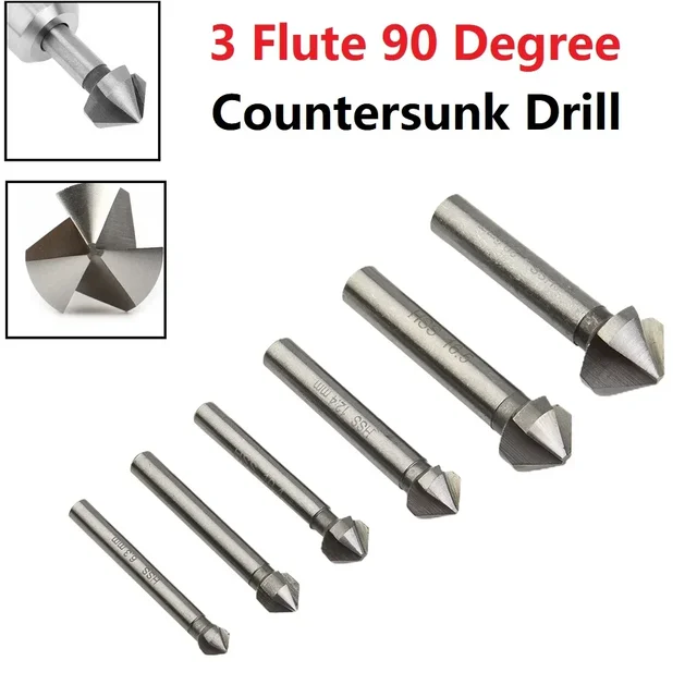 3 Flute Countersink Drill Bit 90 Degree Chamfering Tools Chamfer Cutter 6.3-20.5mm Chamfering Cutter Wood Metal Hole Drilling 2