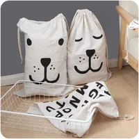 Pet Toy Storage Bag Canvas Storage Animal Stripe Pattern Cotton Laundry Bag Cute Basket Drawstring Dirty Clothes Organizer Bag 1
