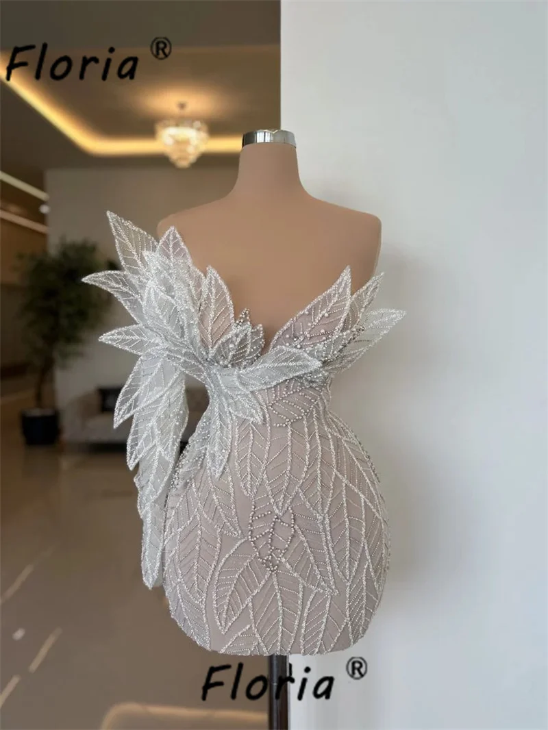 Luxo Beaded Crystal Cocktail Dress 3D Leaves Lace Appliques Short Prom Dresses Homecoming Mini Graduation Gown