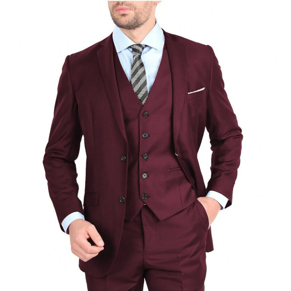 Navy Blue Male Tuxedo For Wedding Notched Lapel Two Buttons 3 Pieces Men Suit Groom Wear Tuxedo Blazer+Vest+Pants Costume Homme