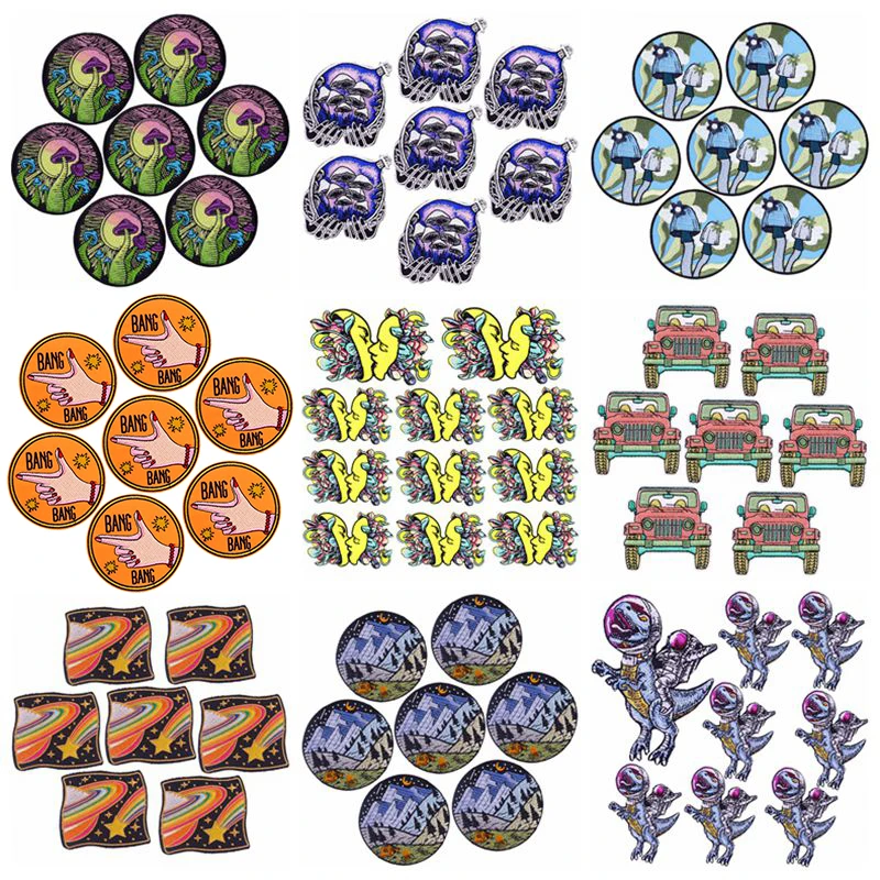

Prajna 10PCS Wholesale Cartoon Applique Wave Embroidered Patches On Clothes Mushroom Stickers Iron On Patches For Clothing Patch