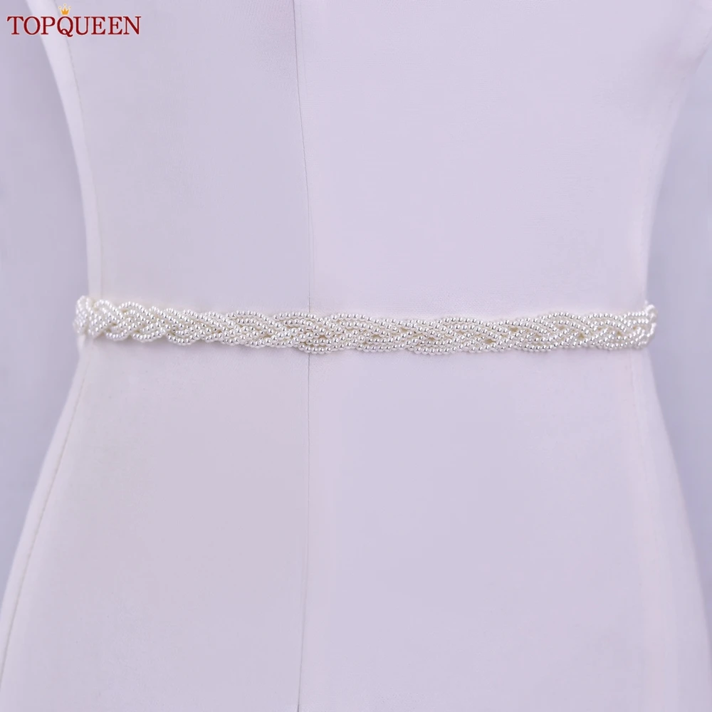 TOPQUEEN Luxury Ivory Pearls Belt Simple Beaded Bridal Dresses