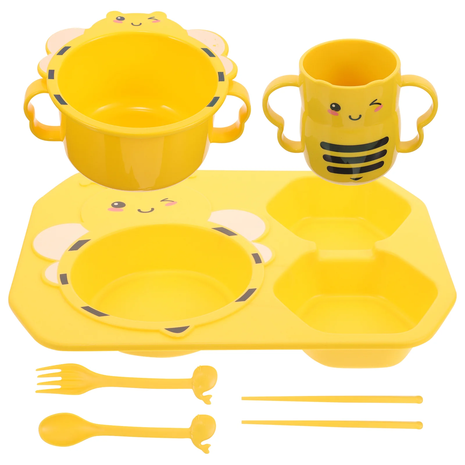 

1 Set Bee Tableware Baby Divided Plate Serving Bowl Water Cup Dinner Plate Chopstick Toddler Spoon Fork