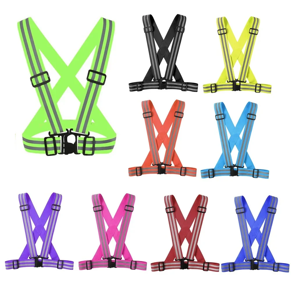 Adjustable 5*1 Reflective Security Straps Safe High Visibility Reflective Vest Traffic Night Outdoor For Running Cycling Sports