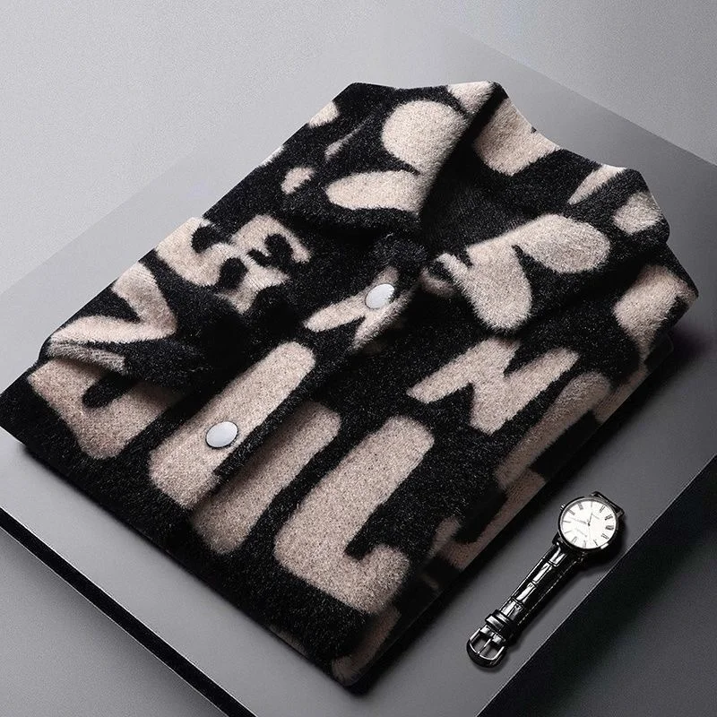 

Дизайнерский брендовый модный бархатный свитер 2023 Пальто мужское с лацканами Европейская станция осень-зима теплое шерстяное пальто повседневная мужская одежда