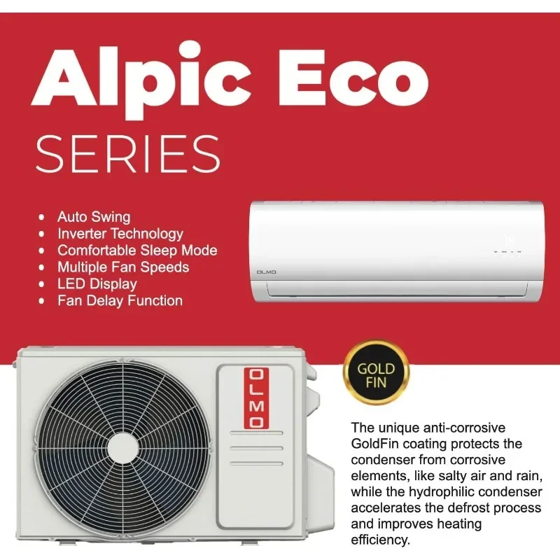 OLMO Alpic 9,000 BTU, 110/120V Ductless Mini Split AC/Heating System With Heat Pump Including 16ft Installation Kit… 2