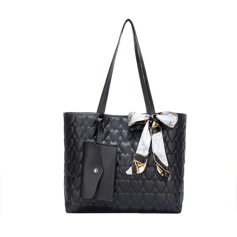 Silk scarf tote bag 2025 new fashion trend love embroidery solid color large capacity mother and child handbag, one piece