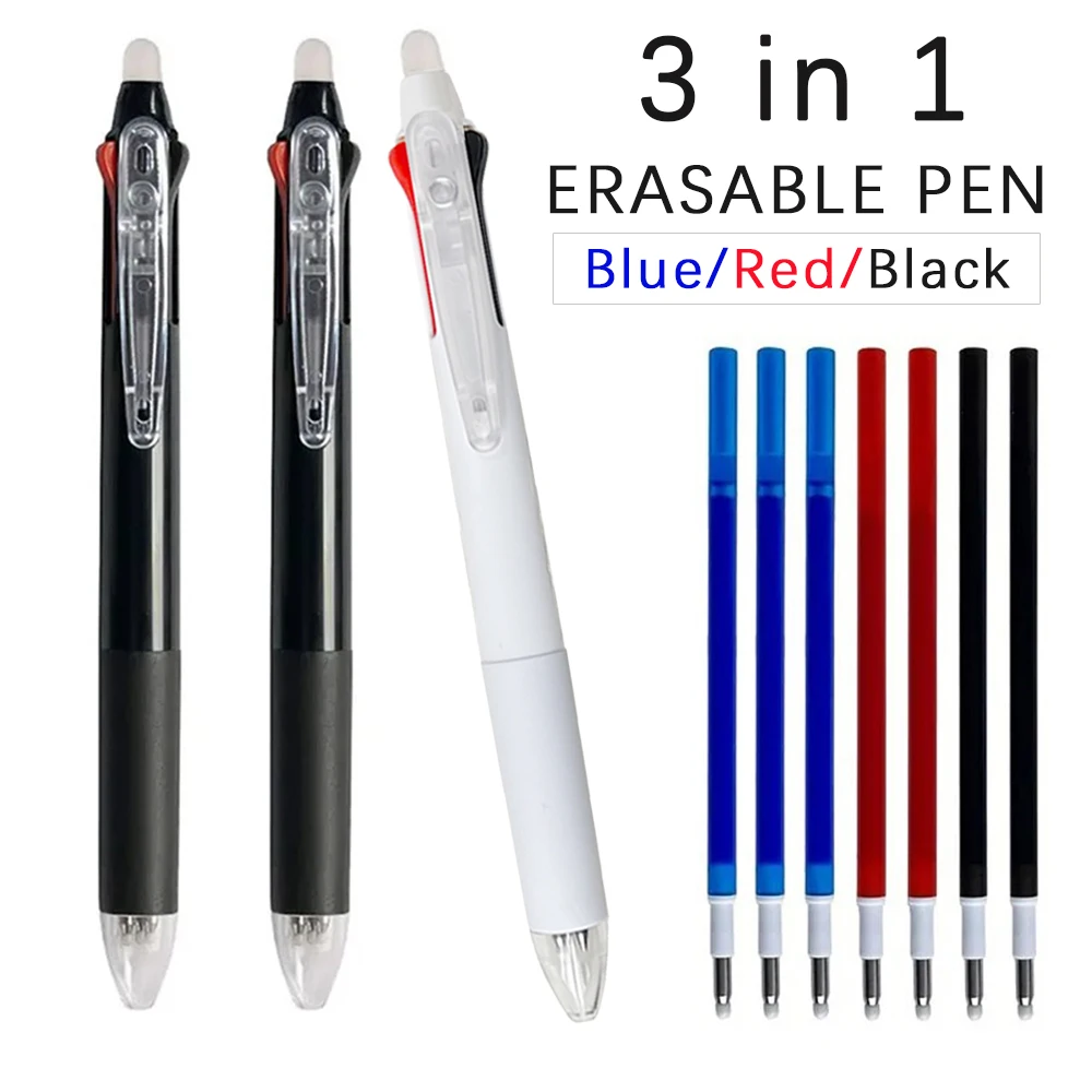 Creative 3 in 1 Multicolor Pen 0.5mm Erasable Gel Pen Set Magic Ink 3 Colors Refills Washable Handle Office School Stationery