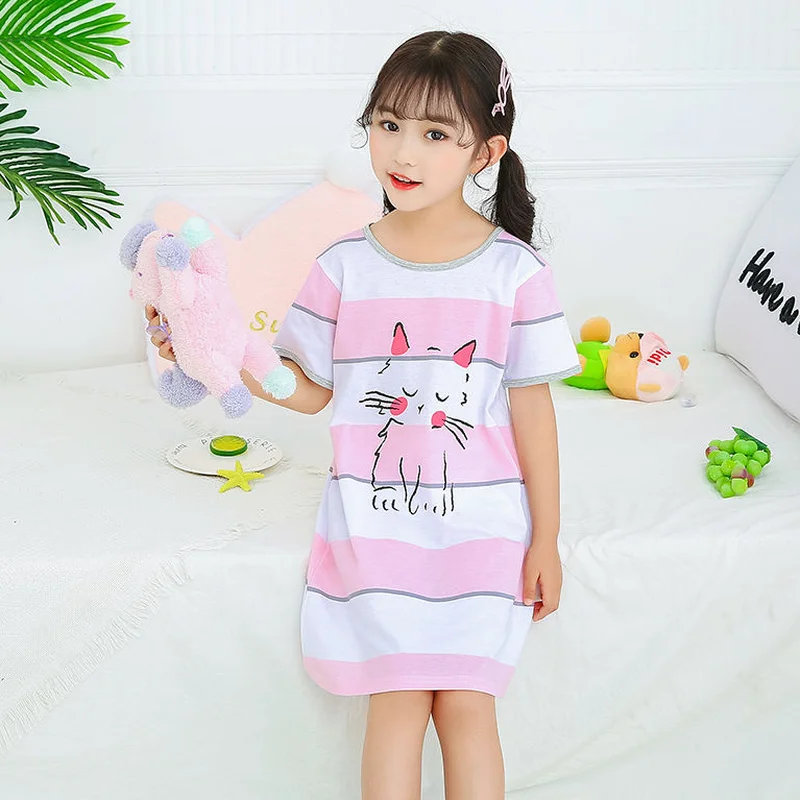 

Summer Girls Nightgowns Pajamas Kids Short sleeved Nightdress 100% Cotton Child Baby Sleeping Dress Girl Nightwear Dressing Gown