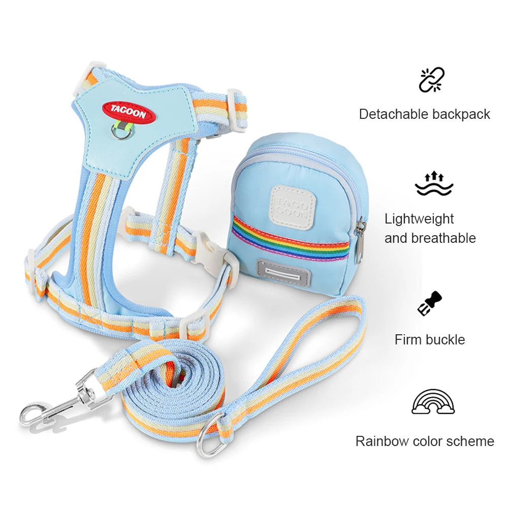 Regenbogen Reflektierendes Hundegeschirr Mit Leine Und Rucksack_voghion.com
