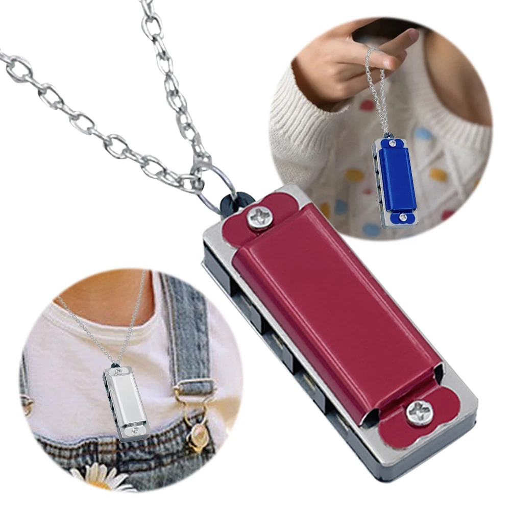 Mini Harmonica Pendant Necklace 5Pcs 4-Hole 8-Tone Musical Instrument Portable Harmonica Children and Beginners